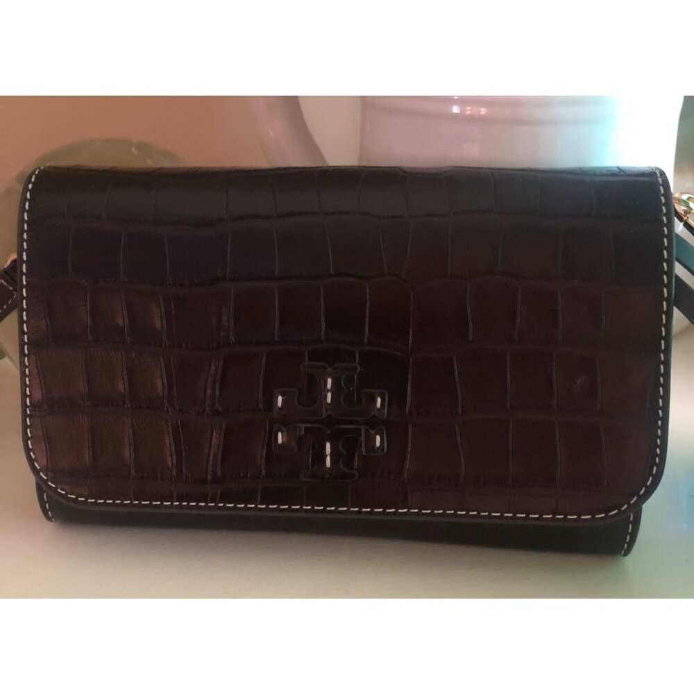 **SOLD**TORY BURCH Thea Embossed Web BROWN / Dark Mahogany Shoulder Crossbody